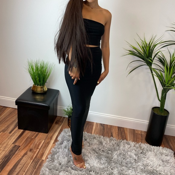 ‼️ Black Maxi Pencil Skirt Strapless Crop Top Set - Picture 5 of 8